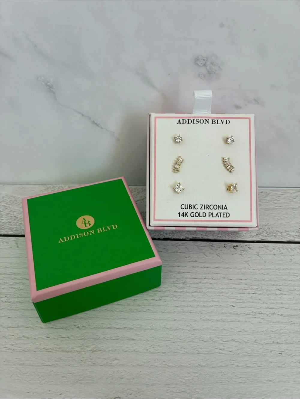14K Gold Plated Cubic Zirconia Earring Set - Gold